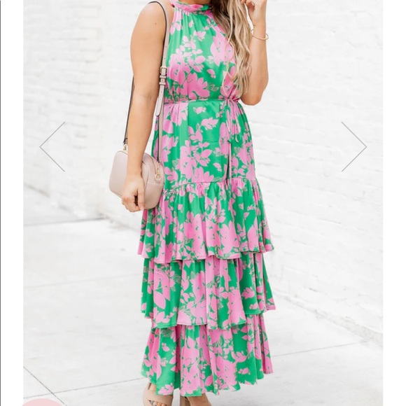 NWT Floral Satin Halter Maxi Dress - Picture 1 of 1